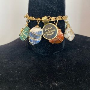 7” Metal caged semi precious stone bracelet.